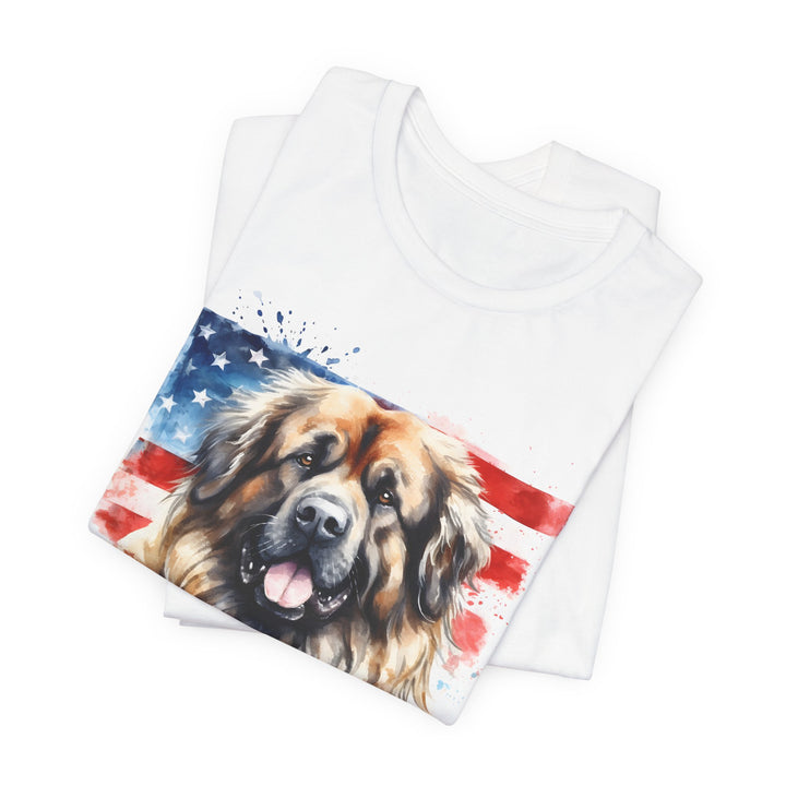 Leonberger Dog with American Flag T-Shirt | Patriotic Leonberger Tee - Embellish by Jackie - Handmade Greeting Cards