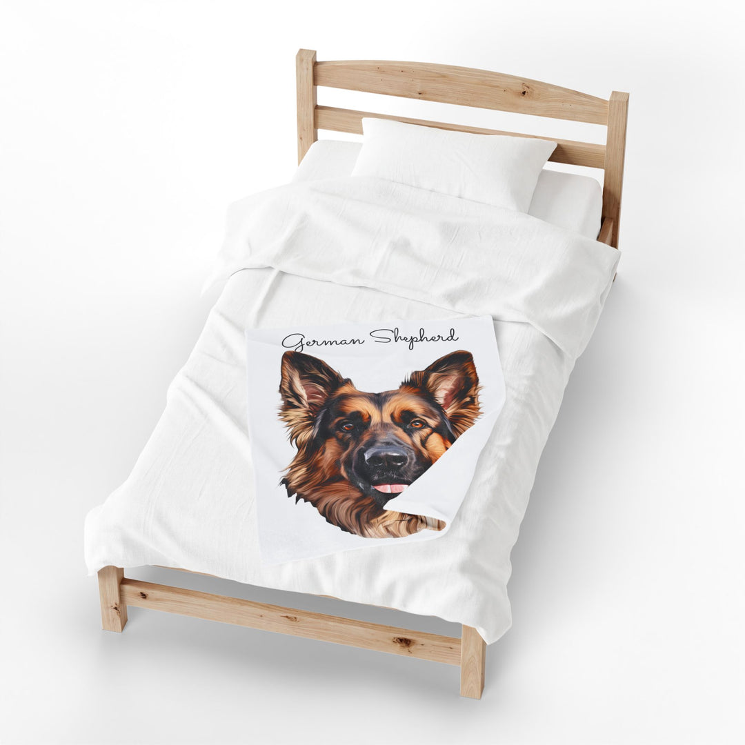 German Shepherd Dog Face Velveteen Plush Blanket | Cozy Pet Portrait Throw - Embellish by Jackie - Handmade Greeting Cards