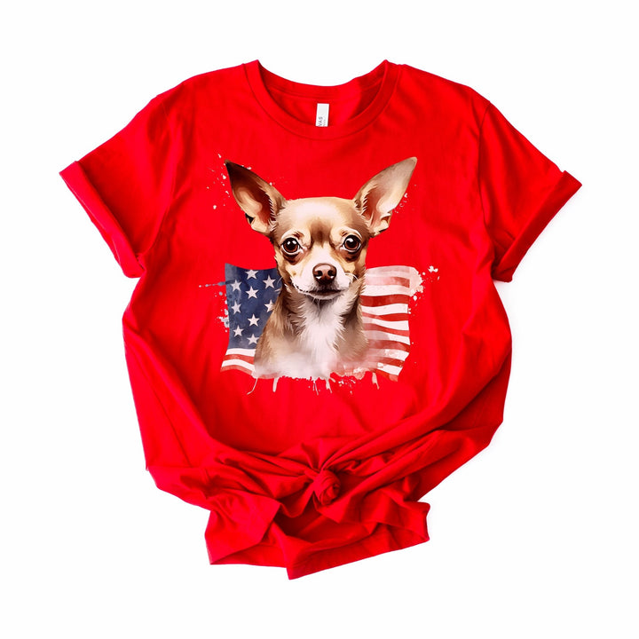 Patriotic Smooth Coat Chihuahua with 4th of July Flag T-Shirt | Brown Dog Tee - Embellish by Jackie - Handmade Greeting Cards