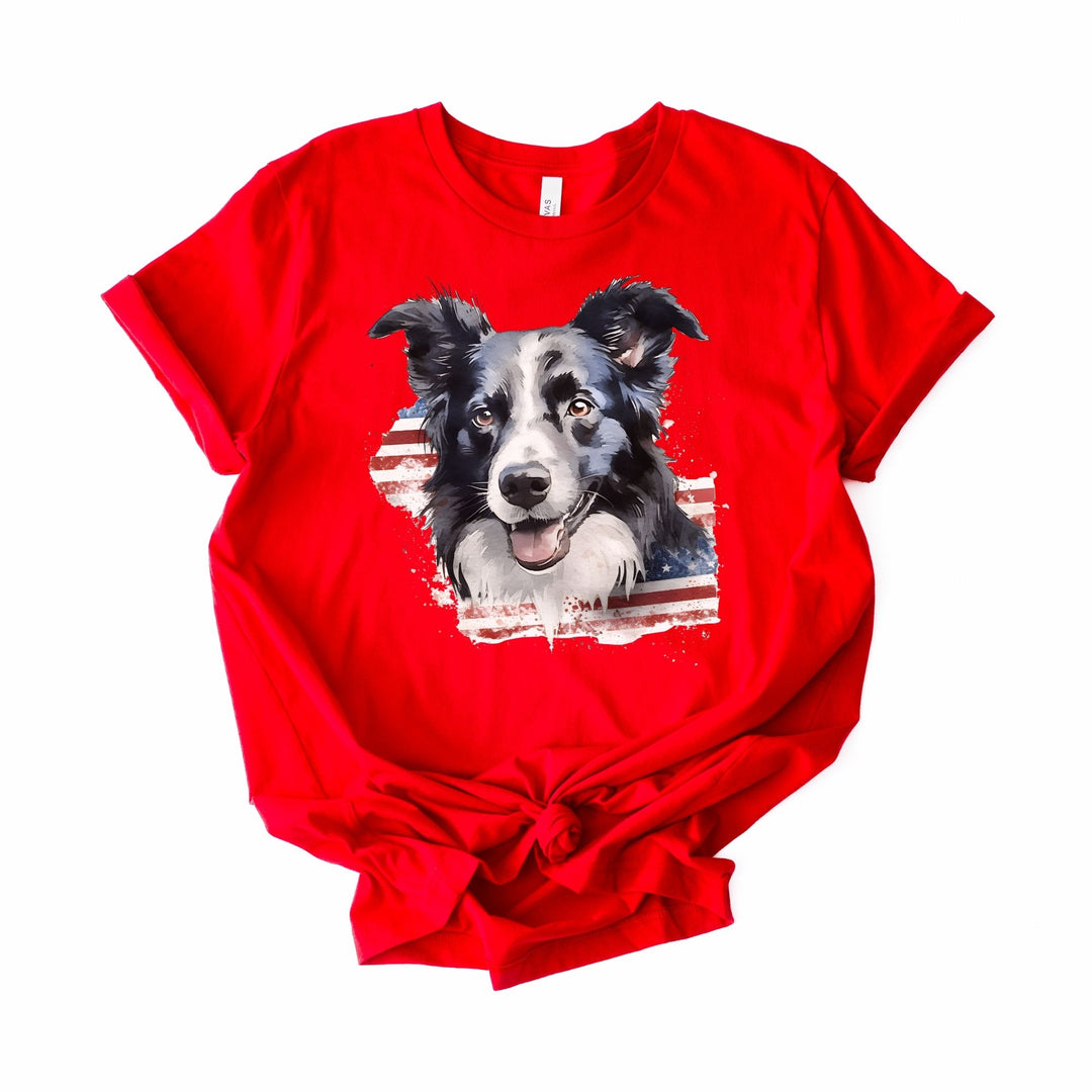 Border Collie with Distressed American Flag T-Shirt | Patriotic Dog Tee - Embellish by Jackie - Handmade Greeting Cards