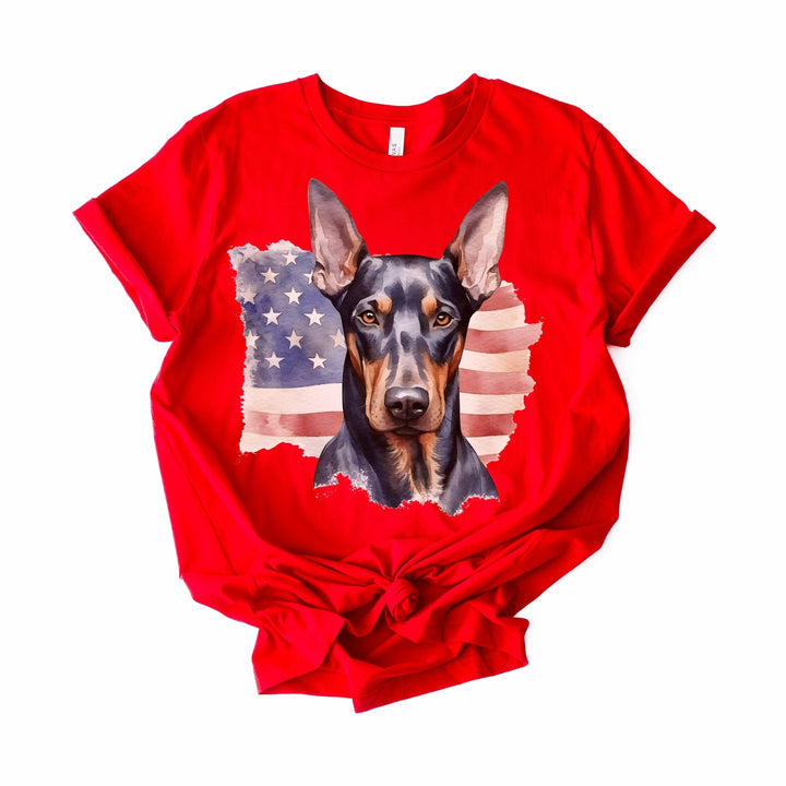 Doberman Pinscher American Flag Tee | Miniature Pinscher Patriotic Dog Shirt - Embellish by Jackie - Handmade Greeting Cards