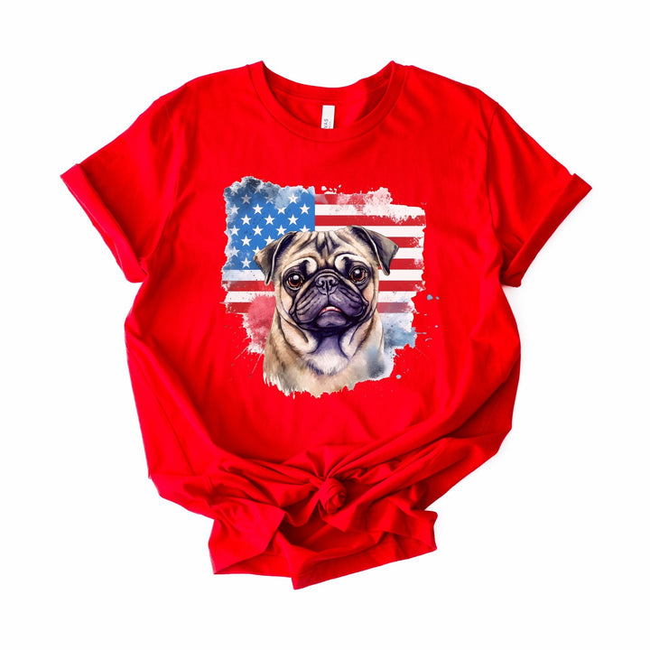 Pug Watercolor American Flag T-Shirt | Patriotic Pug Tee