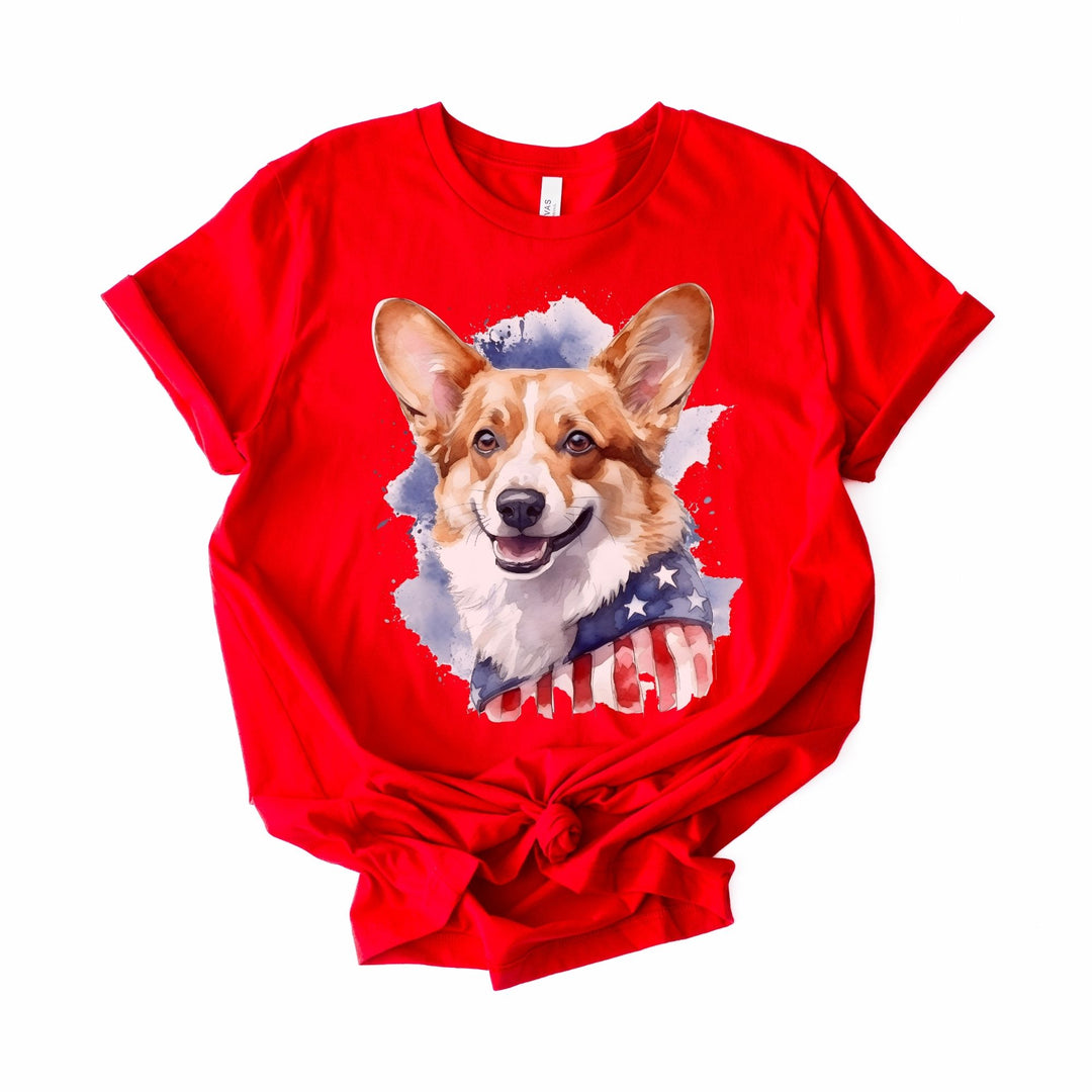 Pembroke Welsh Corgi American Flag T-Shirt | Corgi Dog Tee - Embellish by Jackie - Handmade Greeting Cards