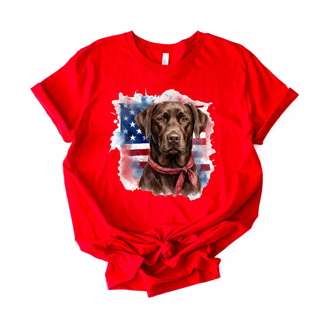 Chocolate Labrador Retriever American Flag T-Shirt | Dog Lover Tee