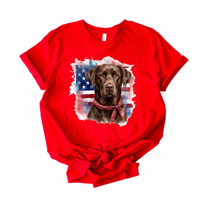 Chocolate Labrador Retriever American Flag T-Shirt | Dog Lover Tee