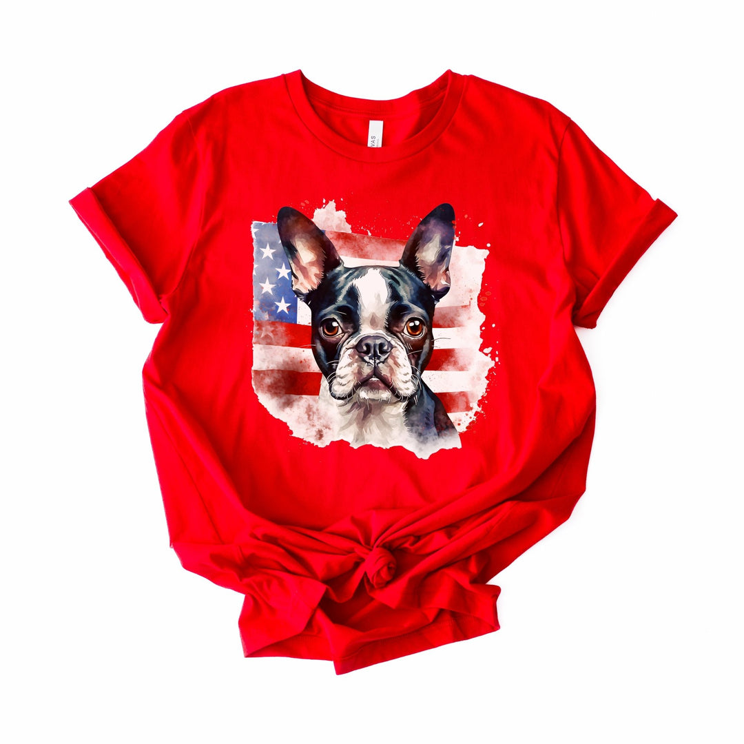 Boston Terrier over Distressed American Flag Tee | Patriotic Dog Shirt - Embellish by Jackie - Handmade Greeting Cards