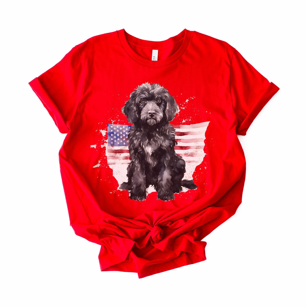 Black Doodle Patriotic Flag T-Shirt | 4th of July Independence Day Tee Labradoodle Bernedoodle - Embellish by Jackie - Handmade Greeting Cards