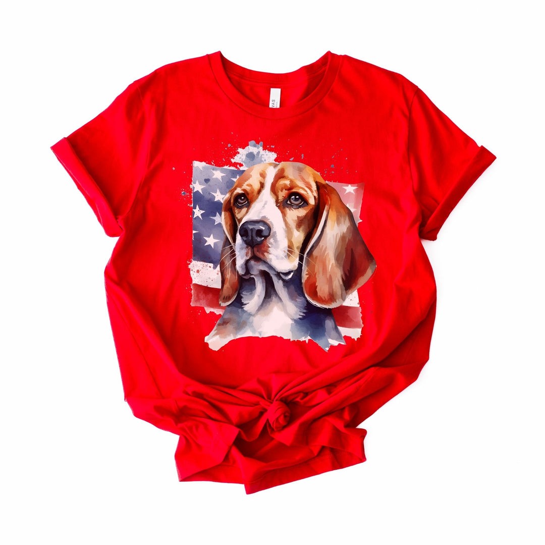 Beagle with American Flag T-Shirt | Patriotic Dog Tee - Embellish by Jackie - Handmade Greeting Cards