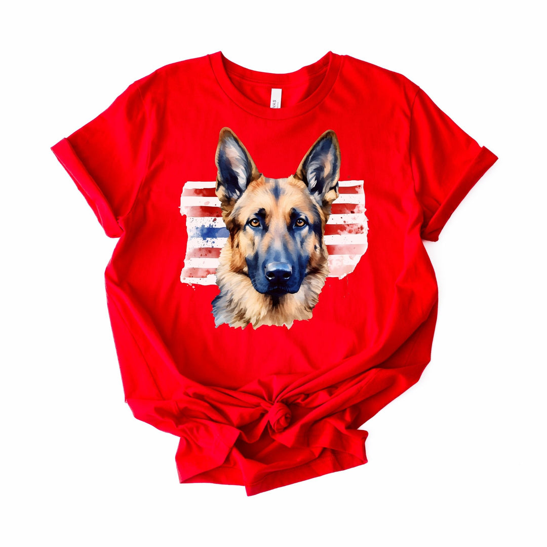 German Shepherd American Flag T-Shirt | Dog Patriotic Tee - Embellish by Jackie - Handmade Greeting Cards