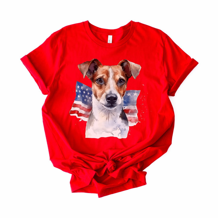 Parson Russell Terrier 4th of July Dog Face Tee | Flag Background Patriotic - Bella Canvas - Embellish by Jackie - Handmade Greeting Cards