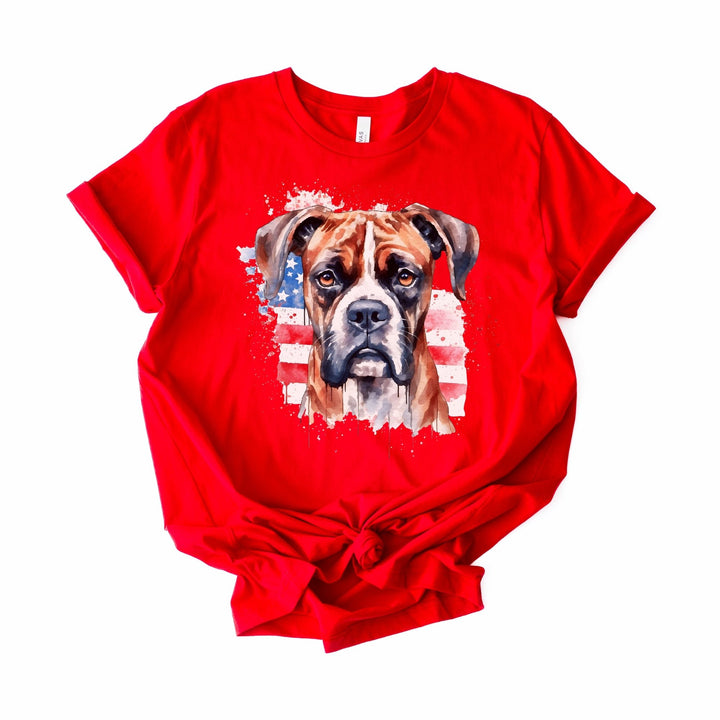 Speckled American Flag Boxer Dog T-Shirt | Patriotic Pet Tee - Embellish by Jackie - Handmade Greeting Cards