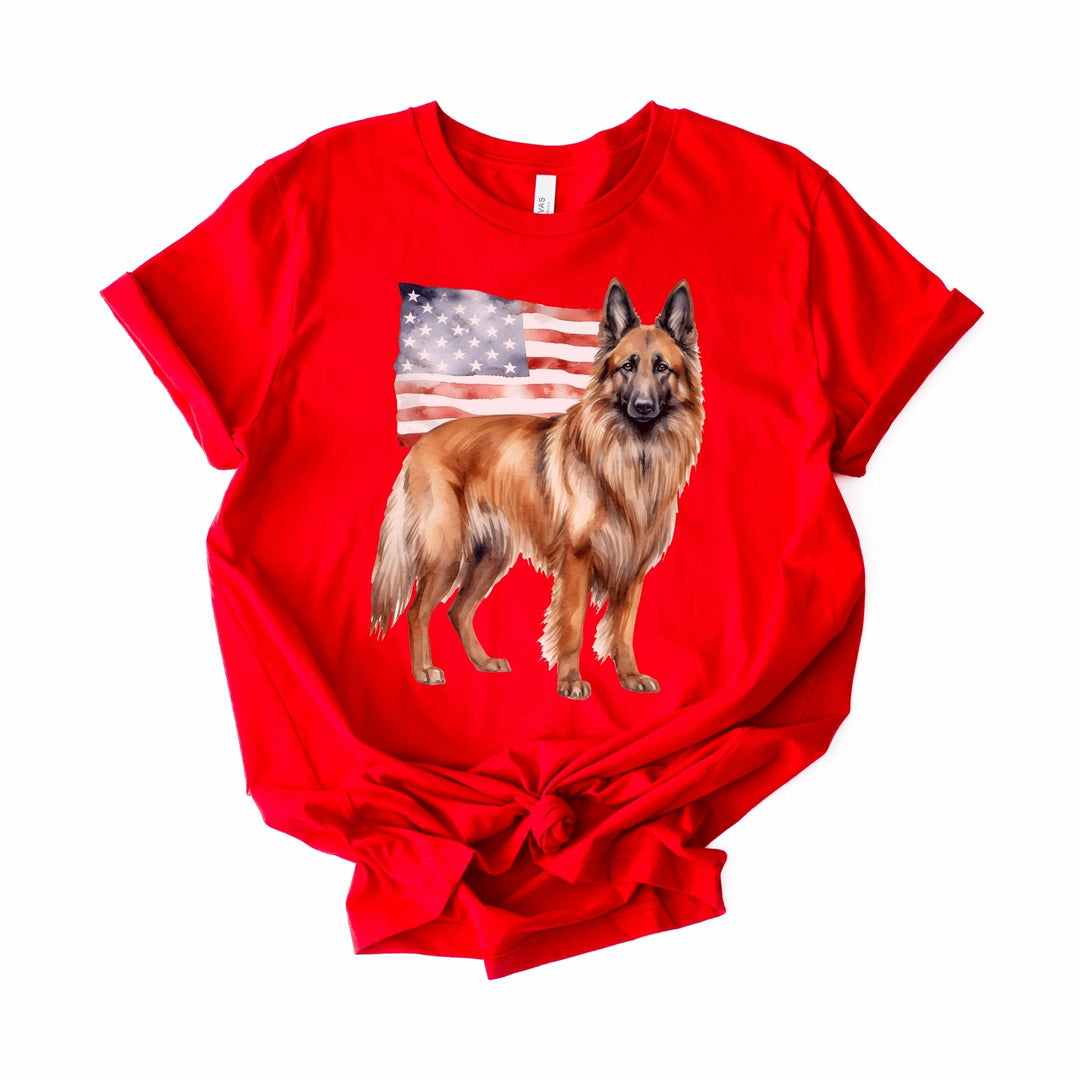 Belgian Tervuren with American Flag T-Shirt | Patriotic 4th of July Tee