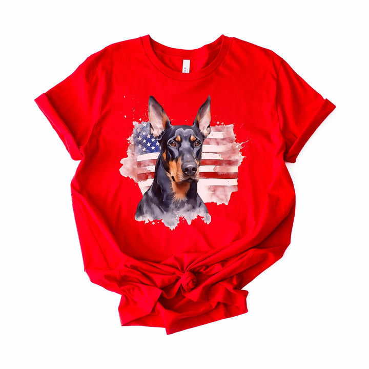 Doberman Pinscher American Flag 4th of July T-Shirt | Patriotic Dog Tee