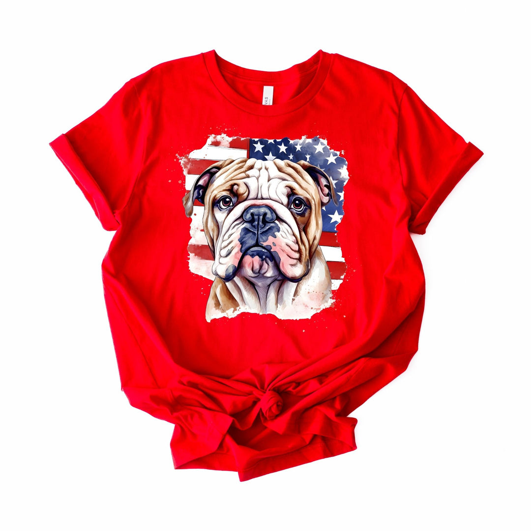 English Bulldog over American Flag Tee | Patriotic Dog Shirt - Embellish by Jackie - Handmade Greeting Cards