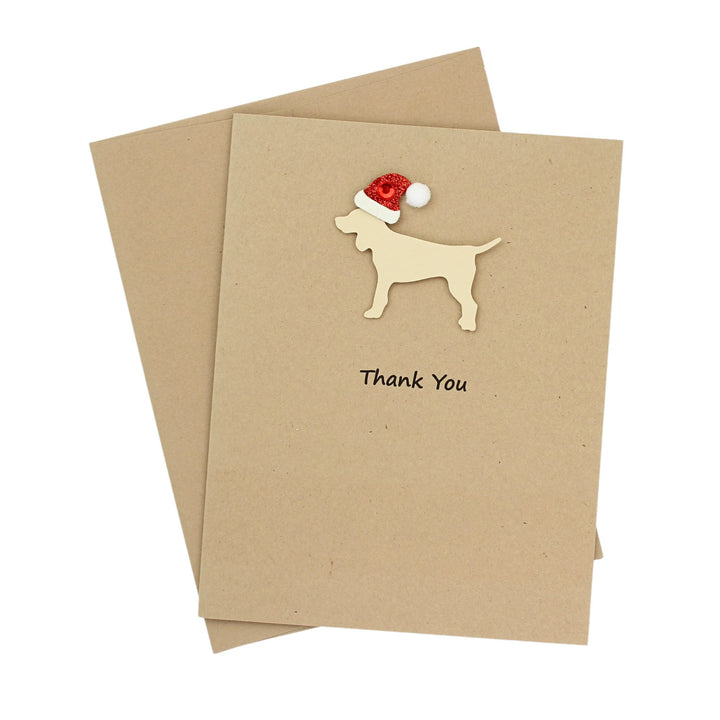 Standard Dog Christmas Cards Single Yellow Generic Dog with Santa Hat
