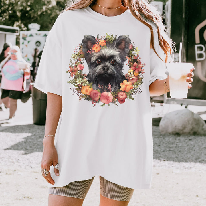 Affenpinscher Floral Wreath T-Shirt | Dog Portrait, Floral Circle