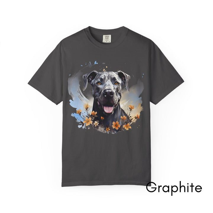 Great Dane Portrait T-shirt | Dog Face with Floral Accents