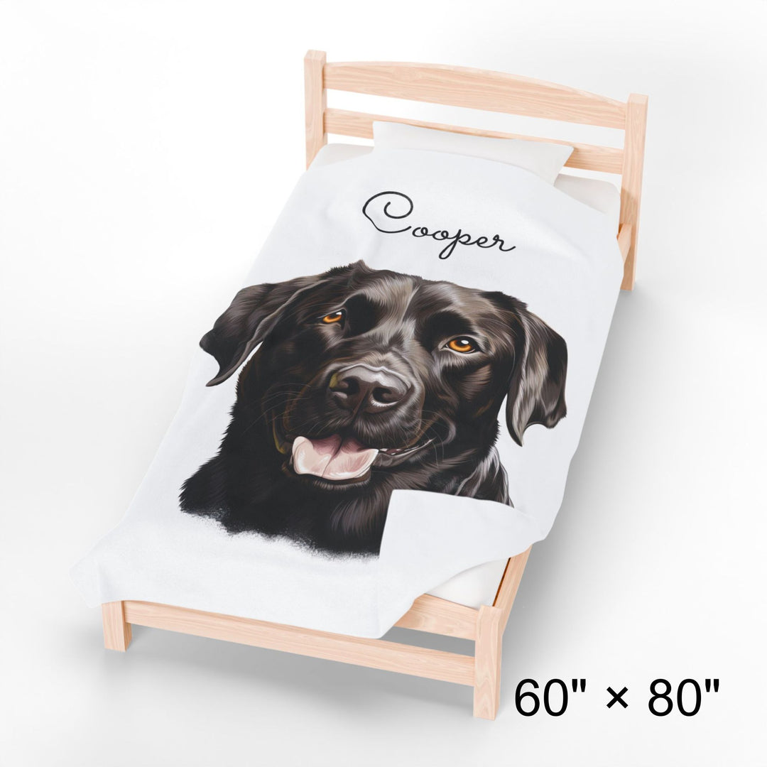 Black Labrador Retriever Velveteen Plush Blanket with Custom Dog Name - 3 Sizes available cozy throw dog lover
