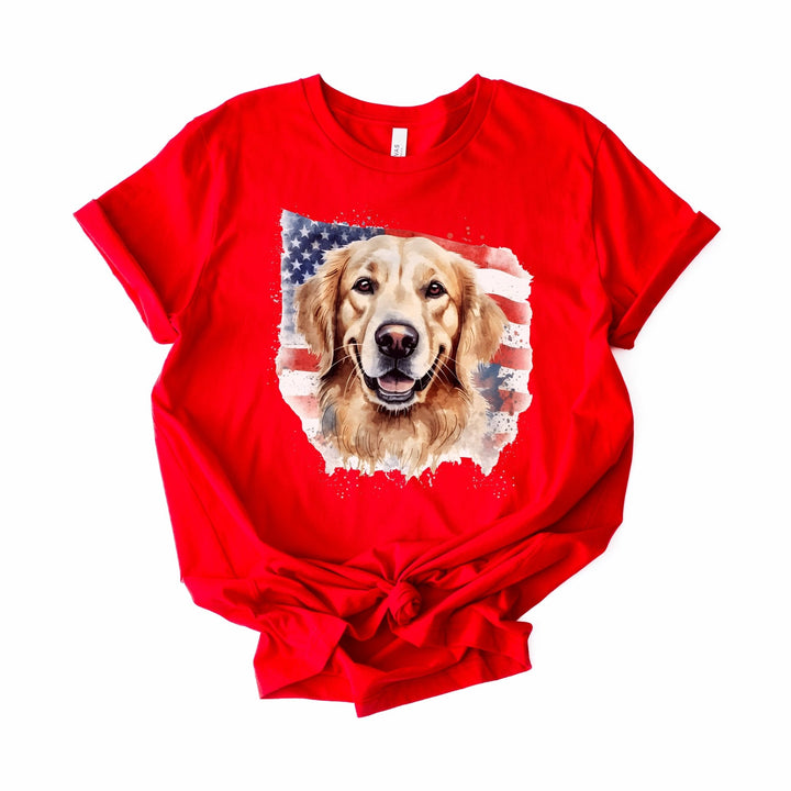 Golden Retriever with American Flag T-Shirt | Patriotic Dog Tee