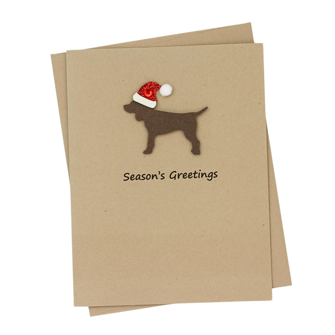 Standard Dog Christmas Cards Single Chocolate Brown Generic Dog with Santa Hat