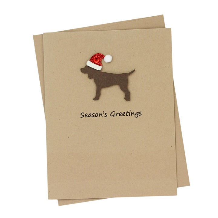 Standard Dog Christmas Cards Single Chocolate Brown Generic Dog with Santa Hat