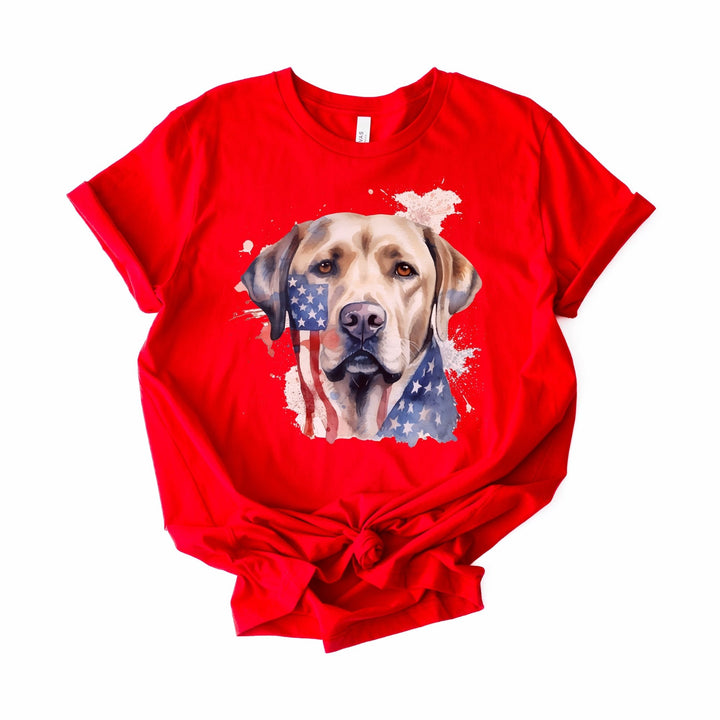 Yellow Labrador Retriever Wearing American Flag Tee T-Shirt | Dog Lover Tee - Embellish by Jackie - Handmade Greeting Cards