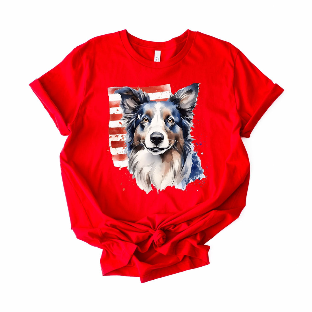 Border Collie with American Flag T-Shirt | Patriotic Dog Tee - Embellish by Jackie - Handmade Greeting Cards