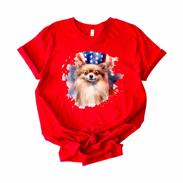 Light Brown Pomeranian Patriotic Background T-Shirt - Embellish by Jackie - Handmade Greeting Cards
