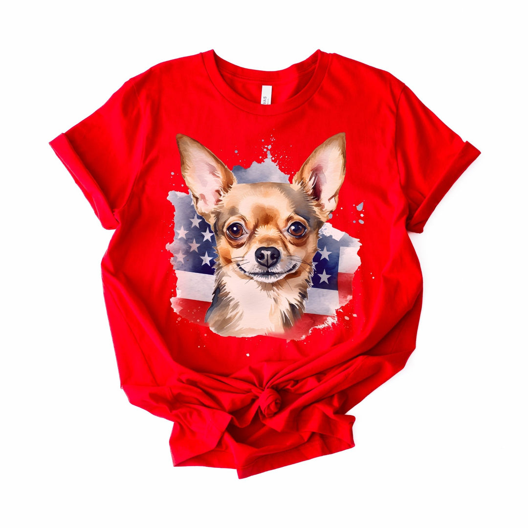 Patriotic Smooth Coat Chihuahua Dog T-Shirt | 4th of July Flag Tee - Embellish by Jackie - Handmade Greeting Cards