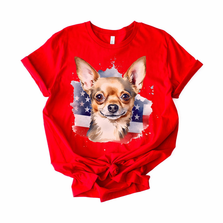 Patriotic Smooth Coat Chihuahua Dog T-Shirt | 4th of July Flag Tee - Embellish by Jackie - Handmade Greeting Cards