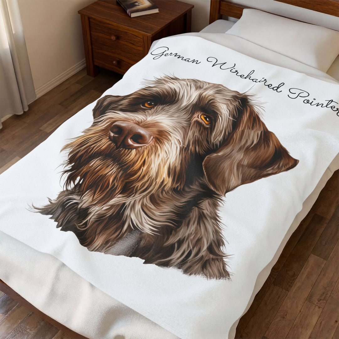 German Wirehaired Pointer Face Velveteen Plush Blanket | Dog Throw