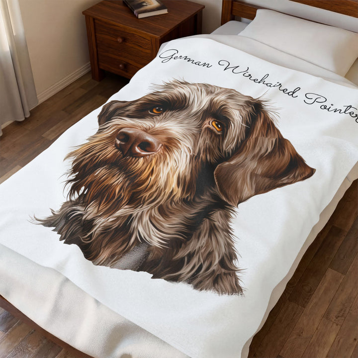 German Wirehaired Pointer Face Velveteen Plush Blanket | Dog Throw