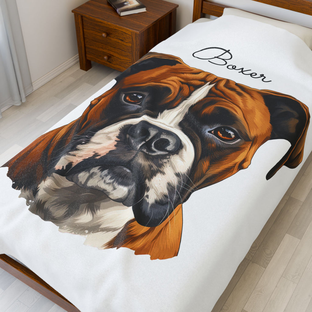 Boxer Velveteen Plush Blanket with White Background - 3 Sizes available cozy throw dog lover - Pet mom gift