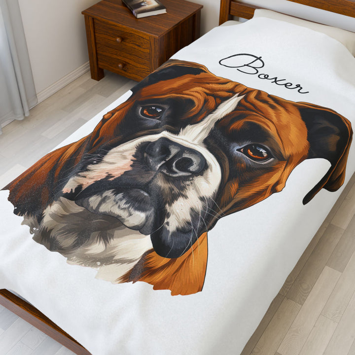 Boxer Velveteen Plush Blanket with White Background - 3 Sizes available cozy throw dog lover - Pet mom gift