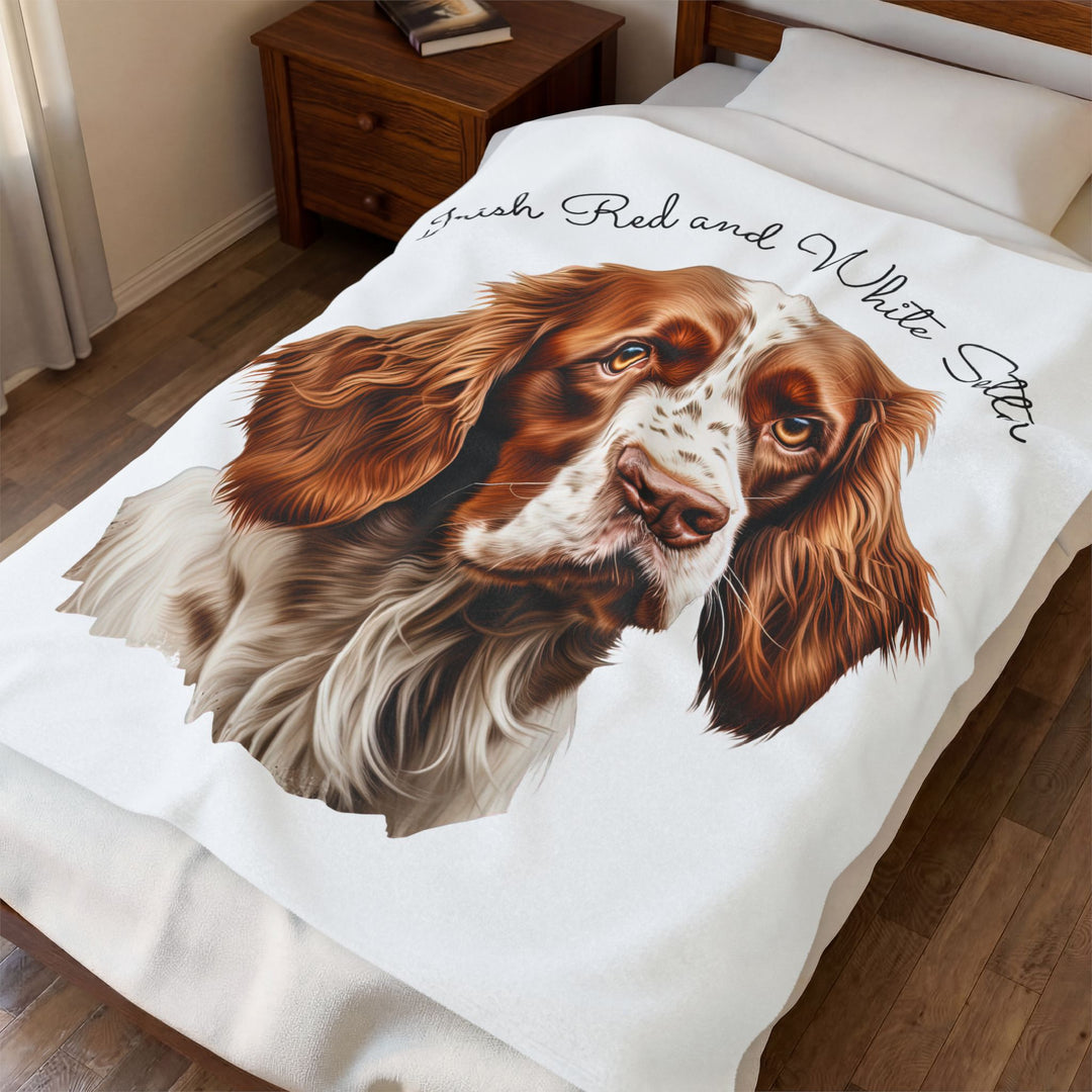 Irish Red and White Setter Portrait Velveteen Plush Blanket