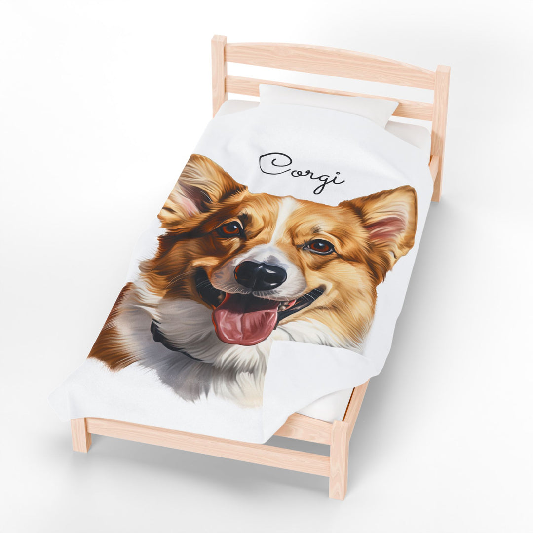 Corgi Velveteen Plush Blanket with White Background - 3 Sizes available cozy throw dog lover - Pet mom gift - Pembroke Welsh Corgi