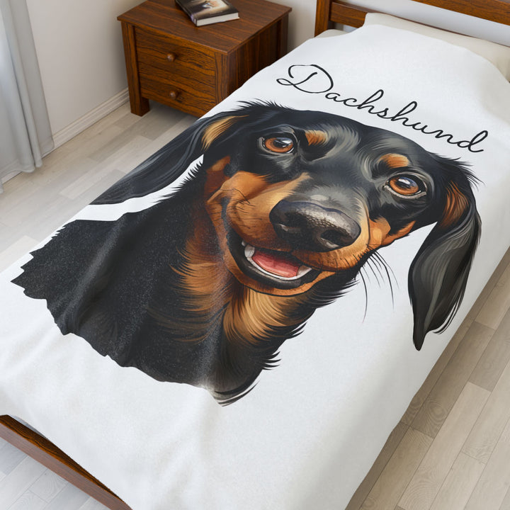 Dachshund Velveteen Plush Blanket with White Background - 3 Sizes available cozy throw dog lover - Smooth Dachshund