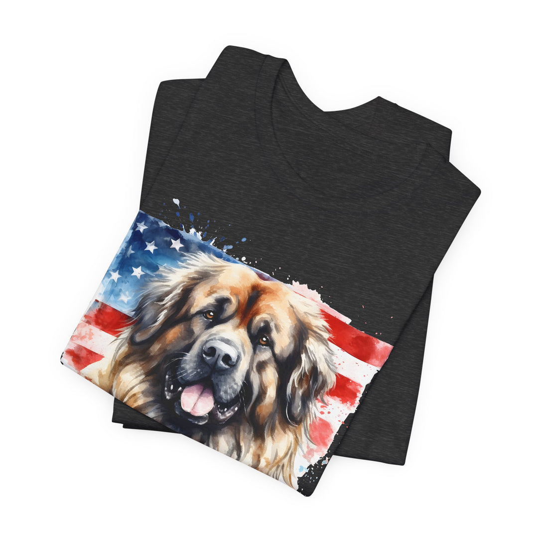 Leonberger Dog with American Flag T-Shirt | Patriotic Leonberger Tee - Embellish by Jackie - Handmade Greeting Cards