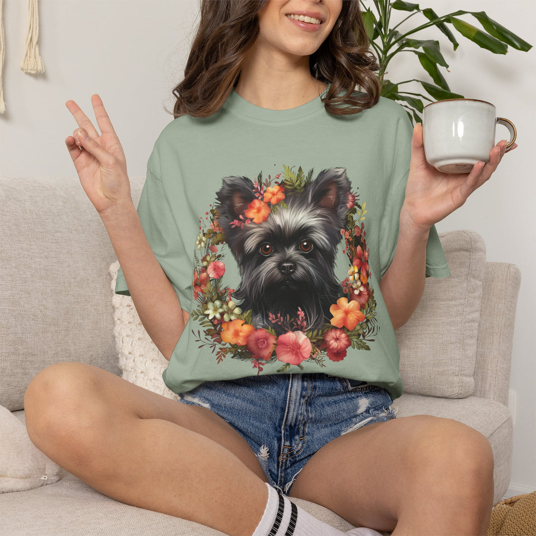 Affenpinscher Floral Wreath T-Shirt | Dog Portrait, Floral Circle