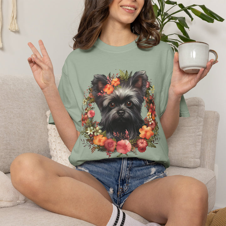 Affenpinscher Floral Wreath T-Shirt | Dog Portrait, Floral Circle