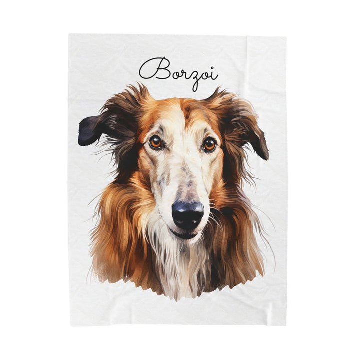 Borzoi Velveteen Plush Blanket with White Background - 3 Sizes available cozy throw dog lover - Pet mom gift