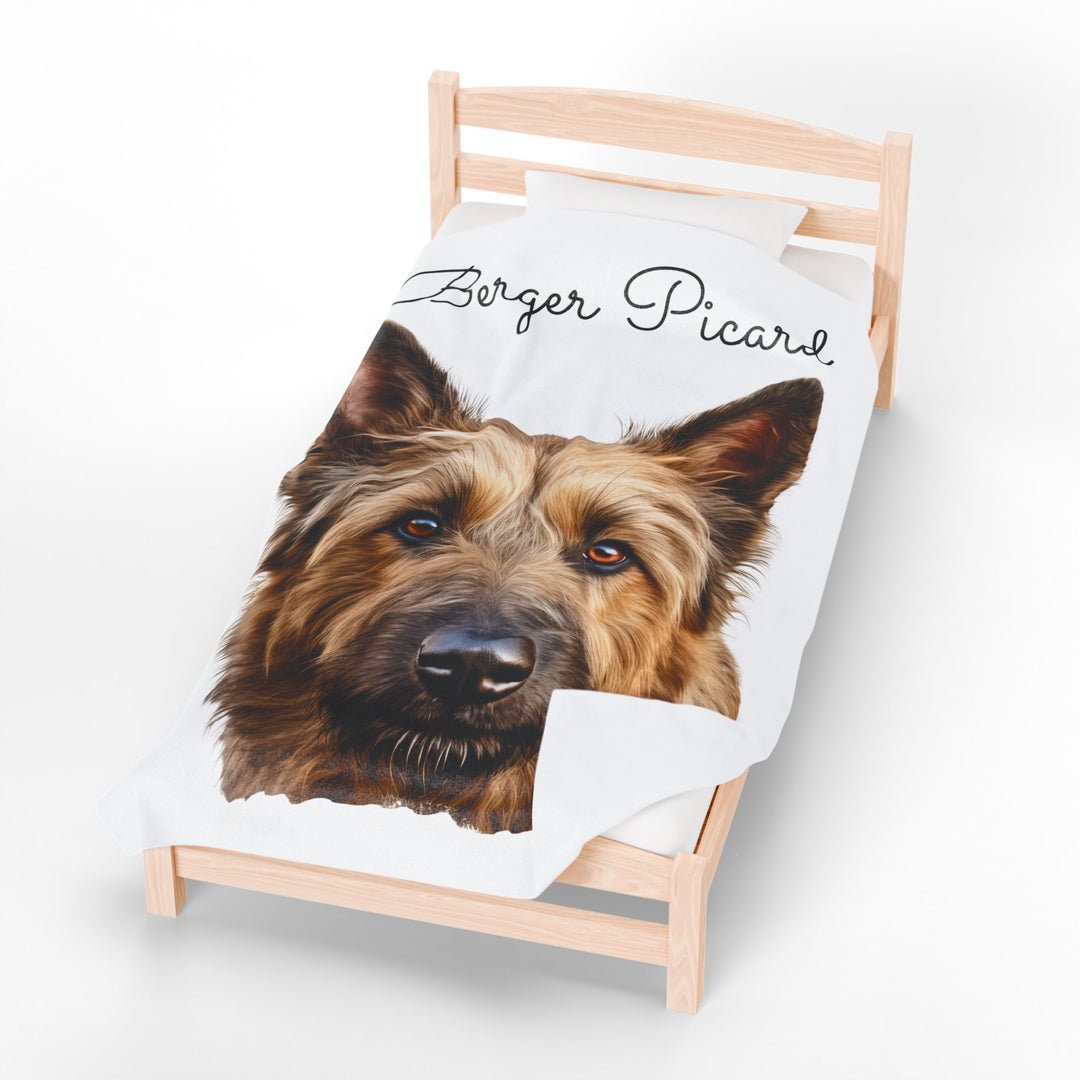 Berger Picard Velveteen Plush Blanket with White Background - 3 Sizes available cozy throw dog lover - Pet mom gift