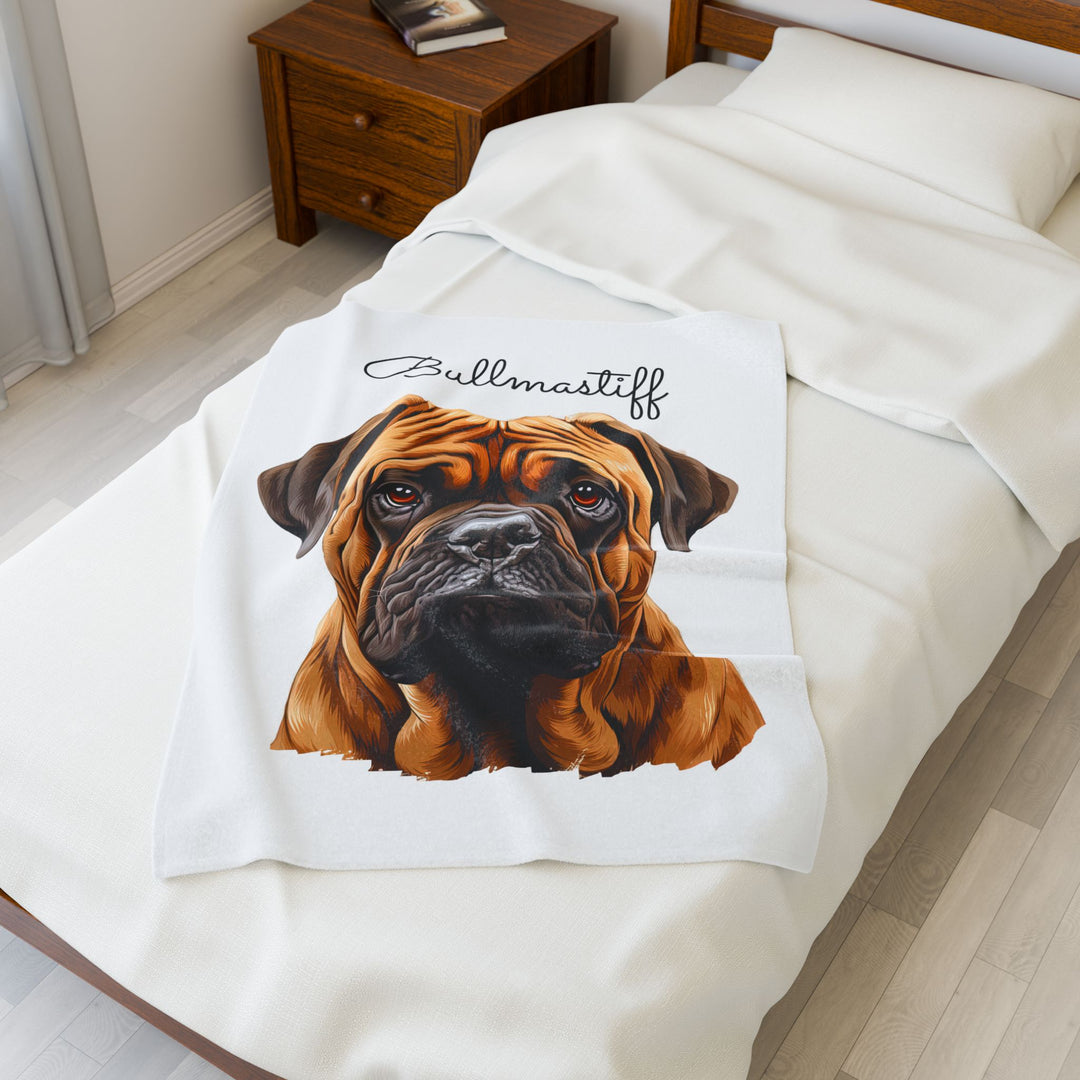 Bullmastiff Velveteen Plush Blanket with White Background - 3 Sizes available cozy throw dog lover - Pet mom gift