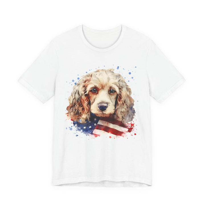 Tan Cocker Spaniel with American Flag T-Shirt | Dog Lover Tee - Embellish by Jackie - Handmade Greeting Cards