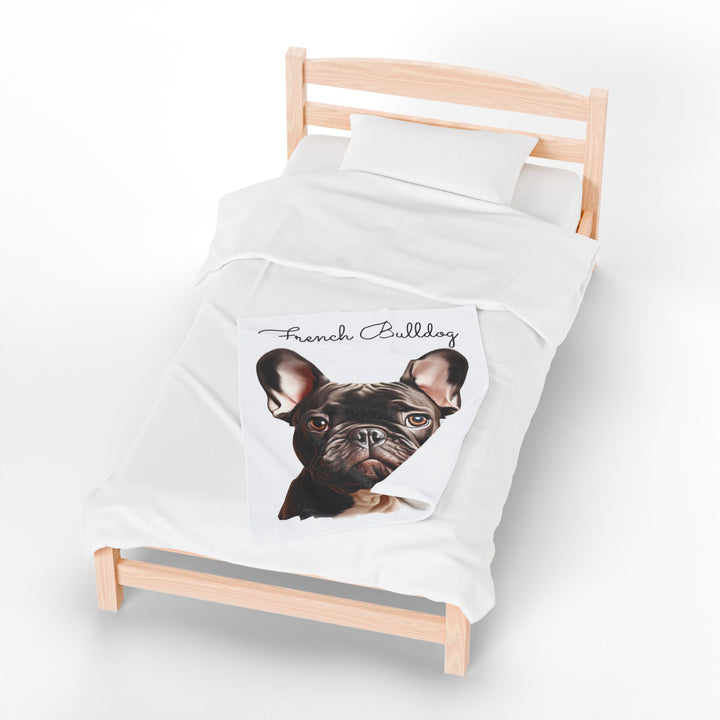 French Bulldog Velveteen Plush Blanket with White Background - 3 Sizes available cozy throw dog lover - Pet mom gift