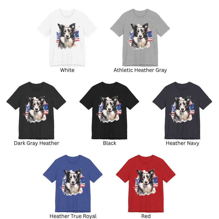 Border Collie Wearing American Flag Shirt T-Shirt | Patriotic Dog Tee - Embellish by Jackie - Handmade Greeting Cards