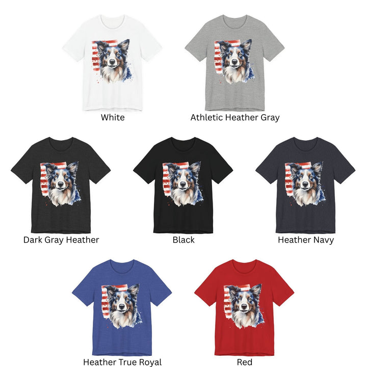 Border Collie with American Flag T-Shirt | Patriotic Dog Tee - Embellish by Jackie - Handmade Greeting Cards