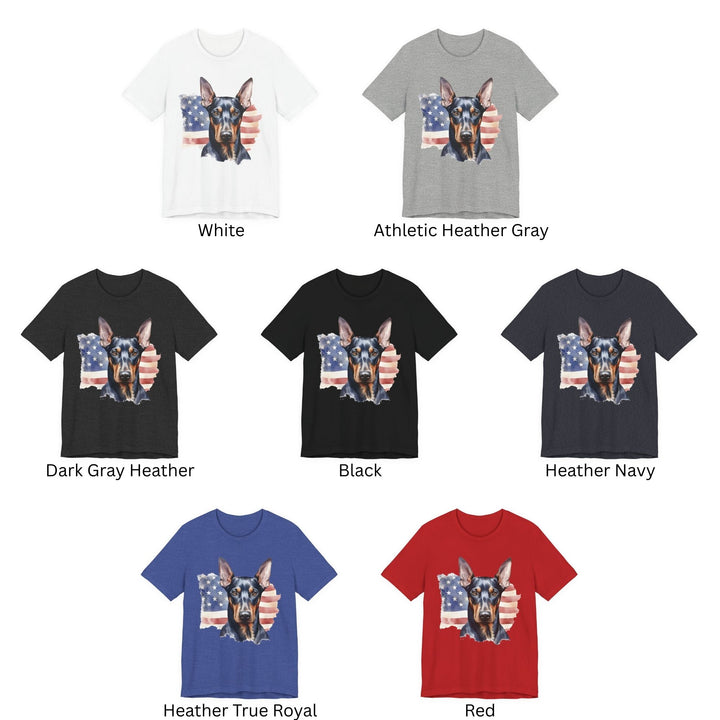 Doberman Pinscher American Flag Tee | Miniature Pinscher Patriotic Dog Shirt - Embellish by Jackie - Handmade Greeting Cards