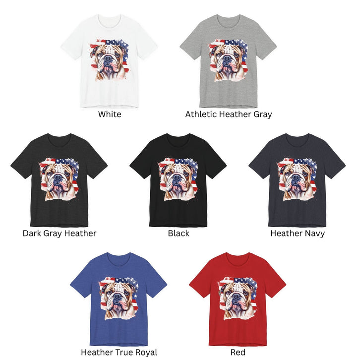 English Bulldog over American Flag Tee | Patriotic Dog Shirt - Embellish by Jackie - Handmade Greeting Cards