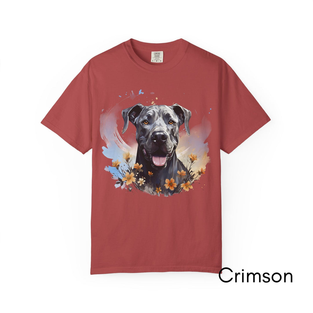Great Dane Portrait T-shirt | Dog Face with Floral Accents